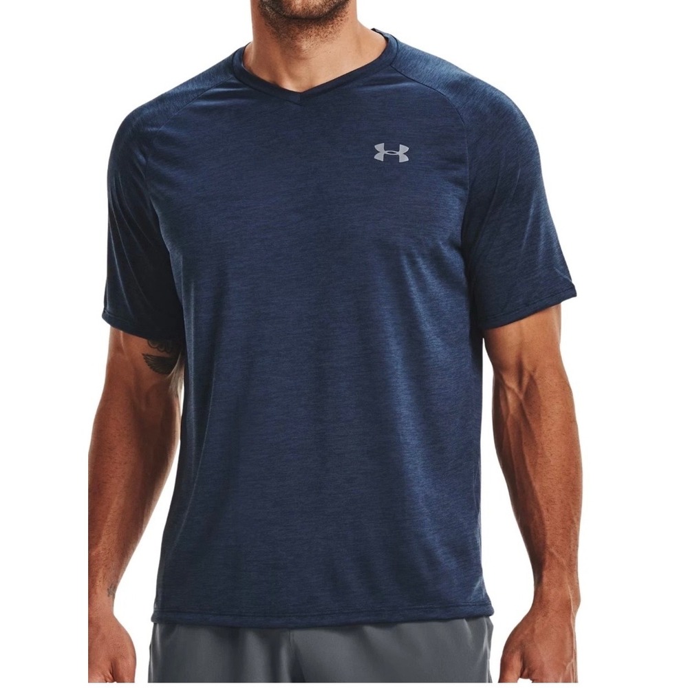 Under Armour Mens Tech 2.0 V-Neck T-Shirt Navy Blue Heather 1328190 Medium NWT